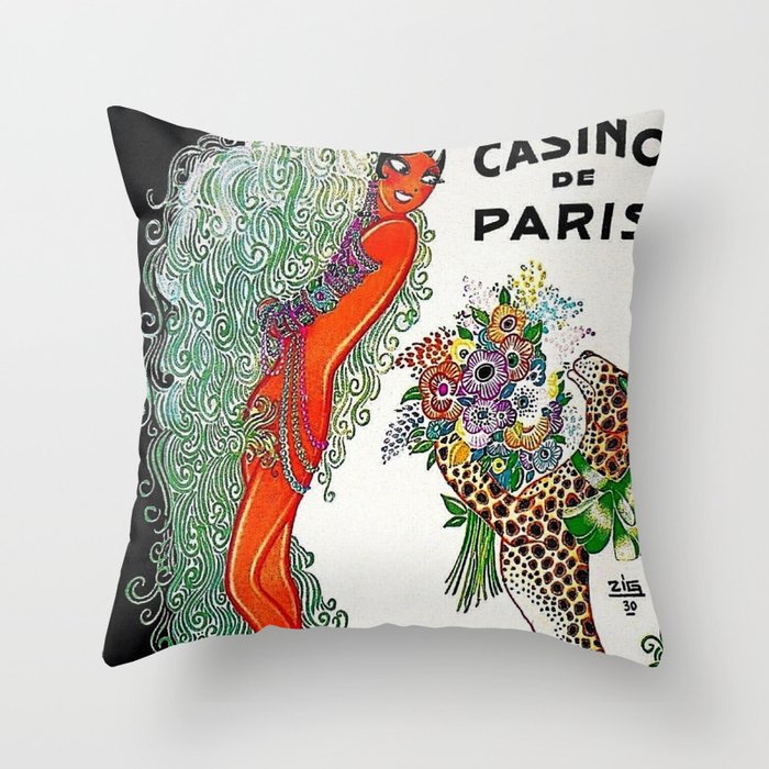 Roaring twenties Ziegfeld Follies Parisian Josephine Baker Casino de Paris performance African American cabaret vintage poster Throw Pillow Gallery Image 6