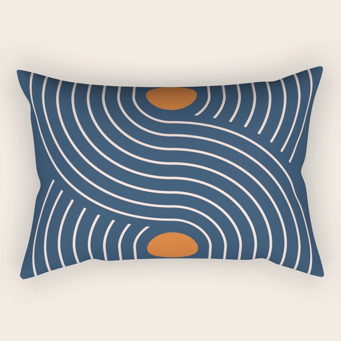 Geometric Lines in Navy and Orange (Rainbow and Moon Phases Abstract) Rectangular Pillow Gallery Image 1