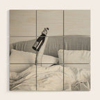 Champagne In Bed - Black And White Photography - Girl With Alcohol Bottle In Hand Photograph - Photo Wood Wall Art Gallery Image 1