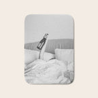 Champagne In Bed - Black And White Photography - Girl With Alcohol Bottle In Hand Photograph - Photo Bath Mat Gallery Image 1