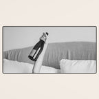 Champagne In Bed - Black And White Photography - Girl With Alcohol Bottle In Hand Photograph - Photo Desk Mat Gallery Image 3