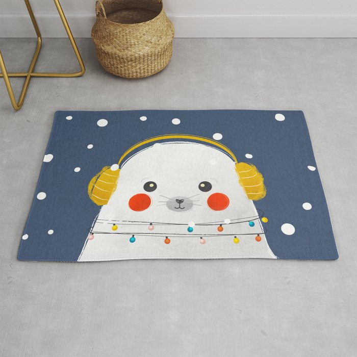 Christmas Baby Seal with fairy lights Rug Gallery Image 1