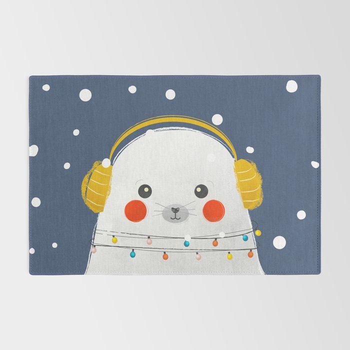 Christmas Baby Seal with fairy lights Rug Gallery Image 2