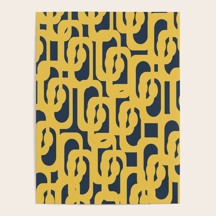 Mustard Yellow and Navy Blue Mid-Century Modern Loop Pattern Poster Gallery Image 4
