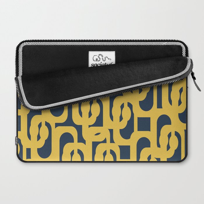 Mustard Yellow and Navy Blue Mid-Century Modern Loop Pattern Laptop Sleeve Gallery Image 2