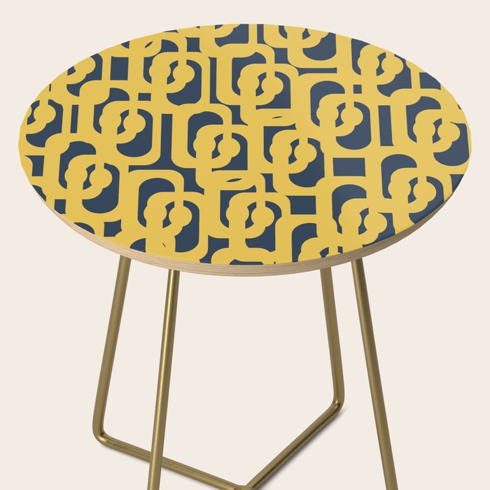 Mustard Yellow and Navy Blue Mid-Century Modern Loop Pattern Side Table Gallery Image 2