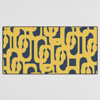 Mustard Yellow and Navy Blue Mid-Century Modern Loop Pattern Desk Mat Gallery Image 3