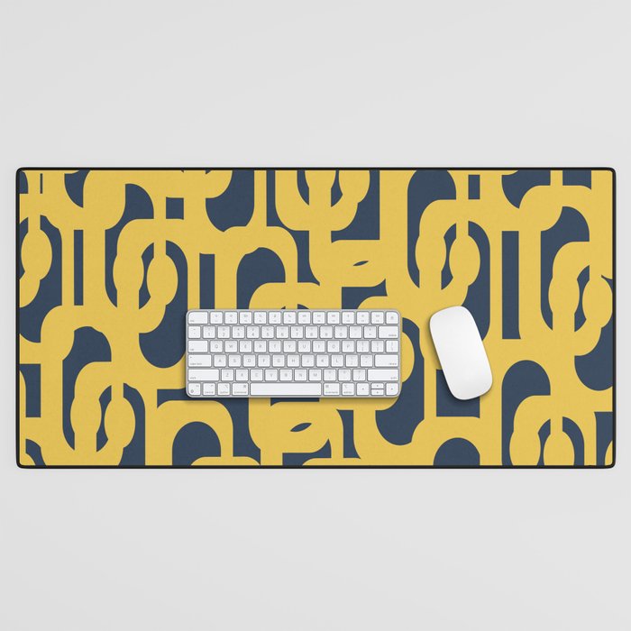 Mustard Yellow and Navy Blue Mid-Century Modern Loop Pattern Desk Mat Gallery Image 1
