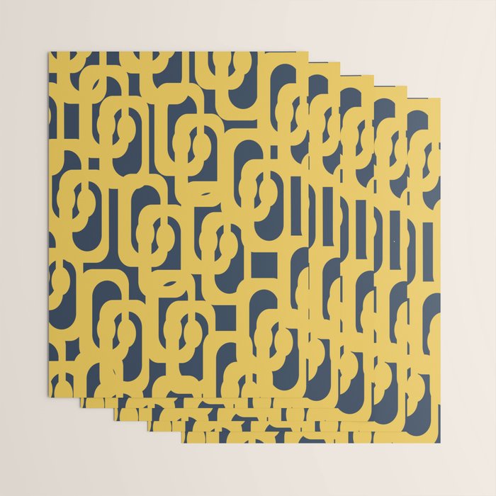 Mustard Yellow and Navy Blue Mid-Century Modern Loop Pattern Wrapping Paper Gallery Image 3