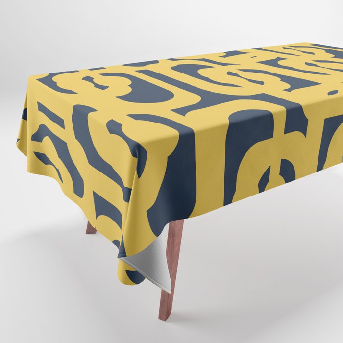 Mustard Yellow and Navy Blue Mid-Century Modern Loop Pattern Tablecloth Gallery Image 1