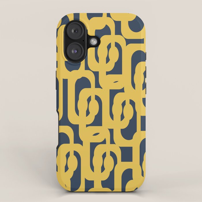 Mustard Yellow and Navy Blue Mid-Century Modern Loop Pattern iPhone Case Gallery Image 1