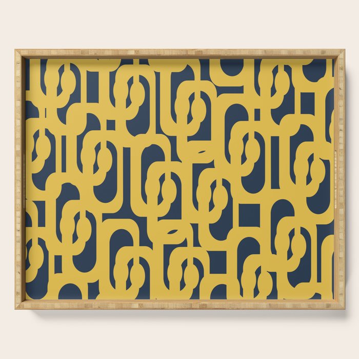 Mustard Yellow and Navy Blue Mid-Century Modern Loop Pattern Serving Tray Gallery Image 1