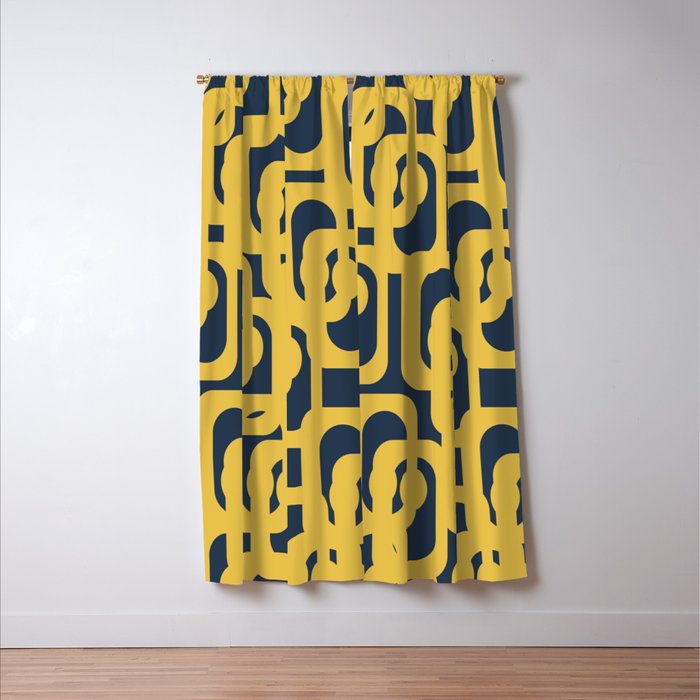 Mustard Yellow and Navy Blue Mid-Century Modern Loop Pattern Window Curtain Gallery Image 3
