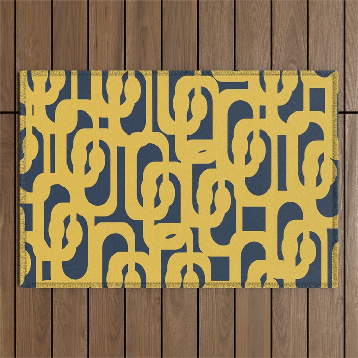 Mustard Yellow and Navy Blue Mid-Century Modern Loop Pattern Outdoor Rug Gallery Image 1