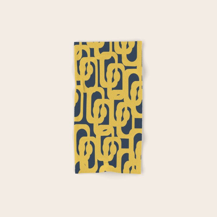 Mustard Yellow and Navy Blue Mid-Century Modern Loop Pattern Towels Gallery Image 1