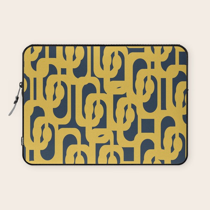 Mustard Yellow and Navy Blue Mid-Century Modern Loop Pattern Laptop Sleeve Gallery Image 1