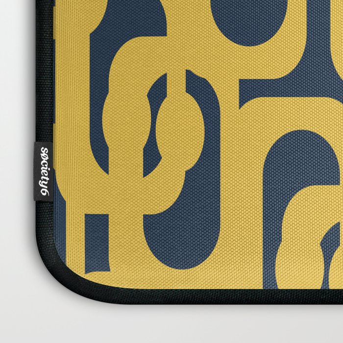 Mustard Yellow and Navy Blue Mid-Century Modern Loop Pattern Laptop Sleeve Gallery Image 3