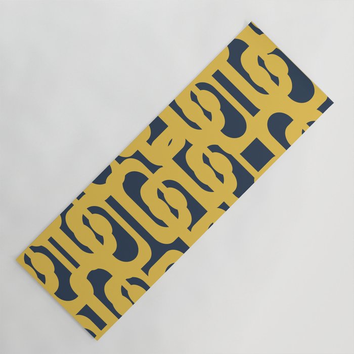 Mustard Yellow and Navy Blue Mid-Century Modern Loop Pattern Yoga Mat Gallery Image 1