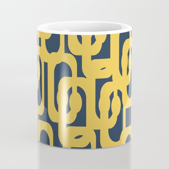 Mustard Yellow and Navy Blue Mid-Century Modern Loop Pattern Coffee Mug Gallery Image 4