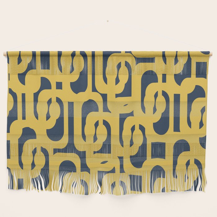 Mustard Yellow and Navy Blue Mid-Century Modern Loop Pattern Wall Hanging Gallery Image 1