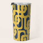 Mustard Yellow and Navy Blue Mid-Century Modern Loop Pattern Travel Mug Gallery Image 3
