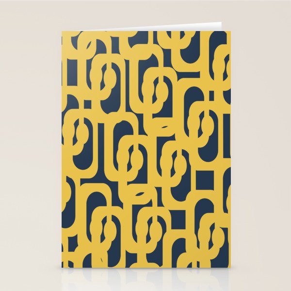 Mustard Yellow and Navy Blue Mid-Century Modern Loop Pattern Stationery Card Gallery Image 2