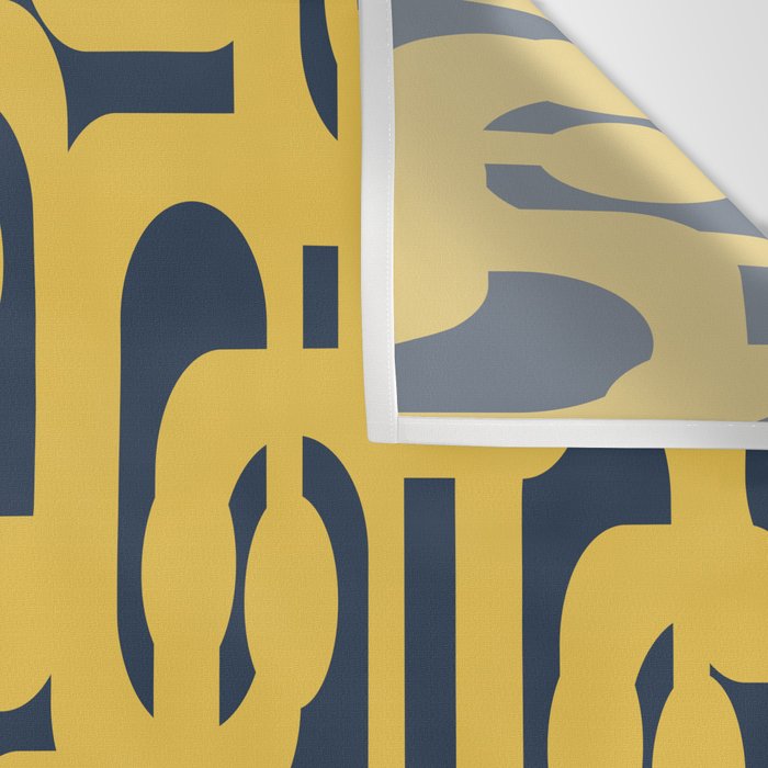 Mustard Yellow and Navy Blue Mid-Century Modern Loop Pattern Wall Tapestry Gallery Image 3