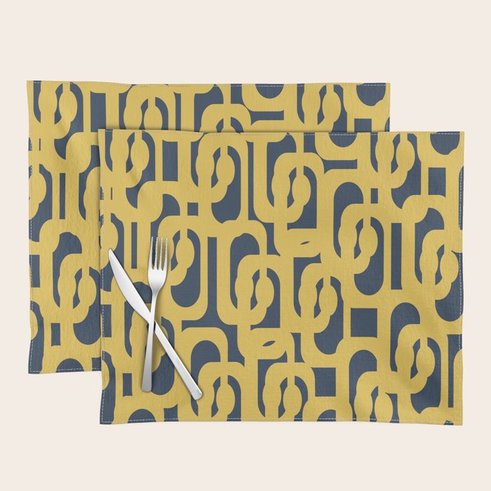 Mustard Yellow and Navy Blue Mid-Century Modern Loop Pattern Placemat Gallery Image 1