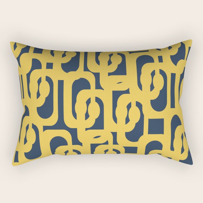 Mustard Yellow and Navy Blue Mid-Century Modern Loop Pattern Rectangular Pillow Gallery Image 1