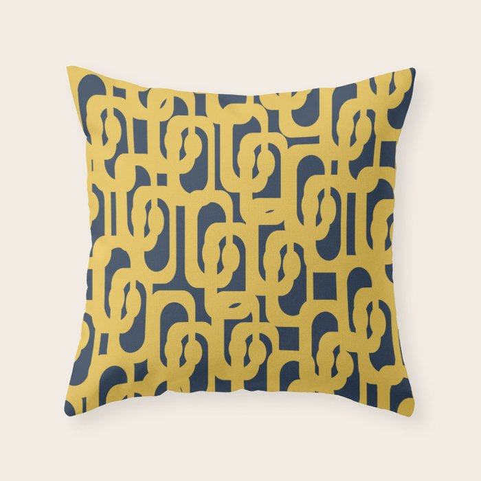 Mustard Yellow and Navy Blue Mid-Century Modern Loop Pattern Throw Pillow Gallery Image 6