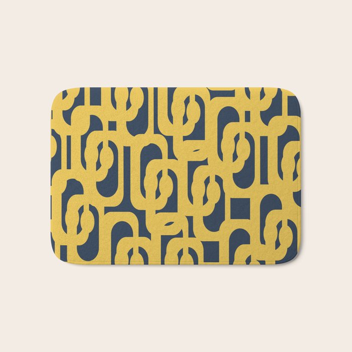 Mustard Yellow and Navy Blue Mid-Century Modern Loop Pattern Bath Mat Gallery Image 1