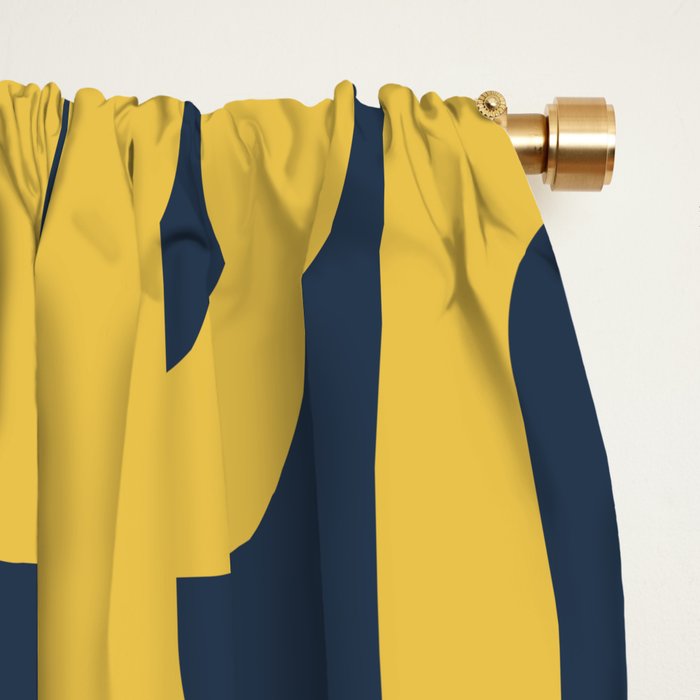 Mustard Yellow and Navy Blue Mid-Century Modern Loop Pattern Window Curtain Gallery Image 2