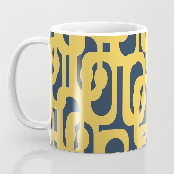 Mustard Yellow and Navy Blue Mid-Century Modern Loop Pattern Coffee Mug Gallery Image 3