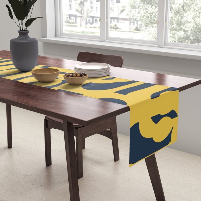 Mustard Yellow and Navy Blue Mid-Century Modern Loop Pattern Table Runner Gallery Image 2