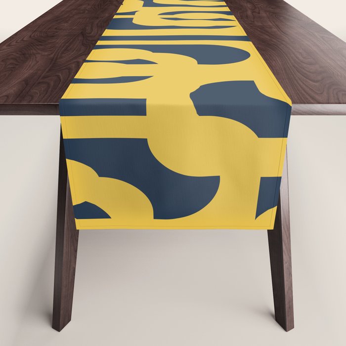 Mustard Yellow and Navy Blue Mid-Century Modern Loop Pattern Table Runner Gallery Image 1