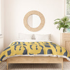 Mustard Yellow and Navy Blue Mid-Century Modern Loop Pattern Duvet Cover Gallery Image 3