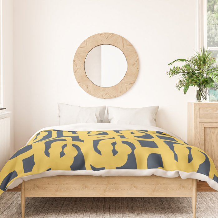 Mustard Yellow and Navy Blue Mid-Century Modern Loop Pattern Duvet Cover Gallery Image 3