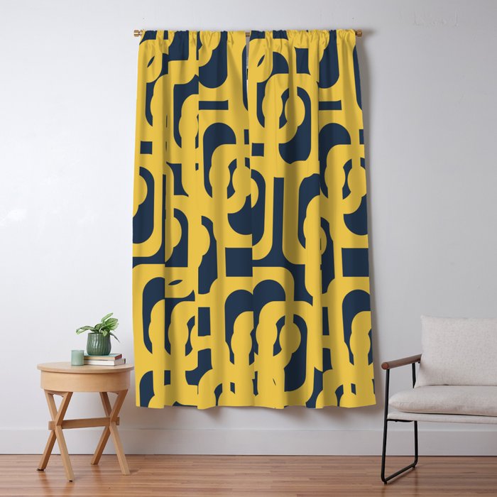 Mustard Yellow and Navy Blue Mid-Century Modern Loop Pattern Window Curtain Gallery Image 5