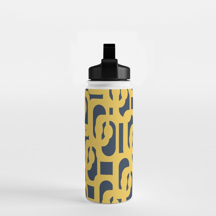 Mustard Yellow and Navy Blue Mid-Century Modern Loop Pattern Water Bottle Gallery Image 2
