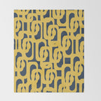Mustard Yellow and Navy Blue Mid-Century Modern Loop Pattern Throw Blanket Gallery Image 2