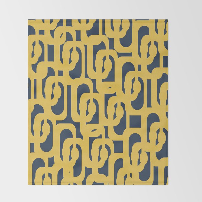 Mustard Yellow and Navy Blue Mid-Century Modern Loop Pattern Throw Blanket Gallery Image 2