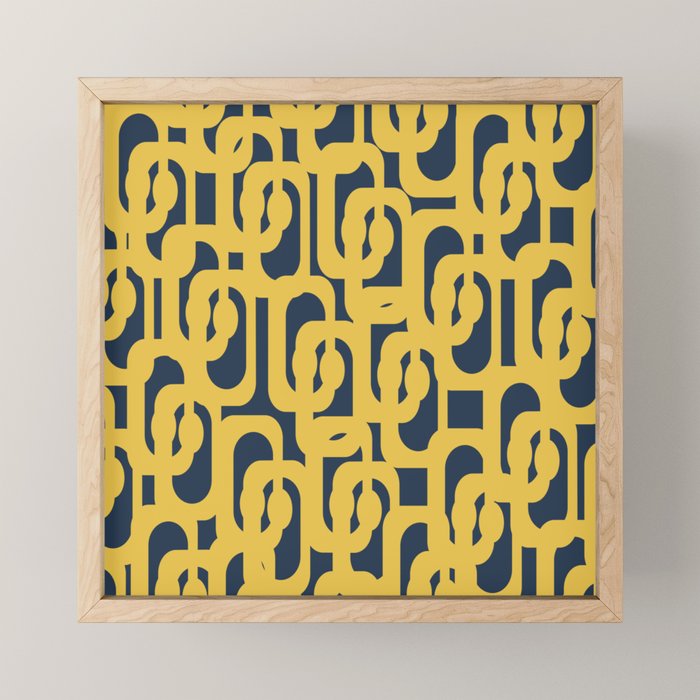 Mustard Yellow and Navy Blue Mid-Century Modern Loop Pattern Mini Art Print Gallery Image 1