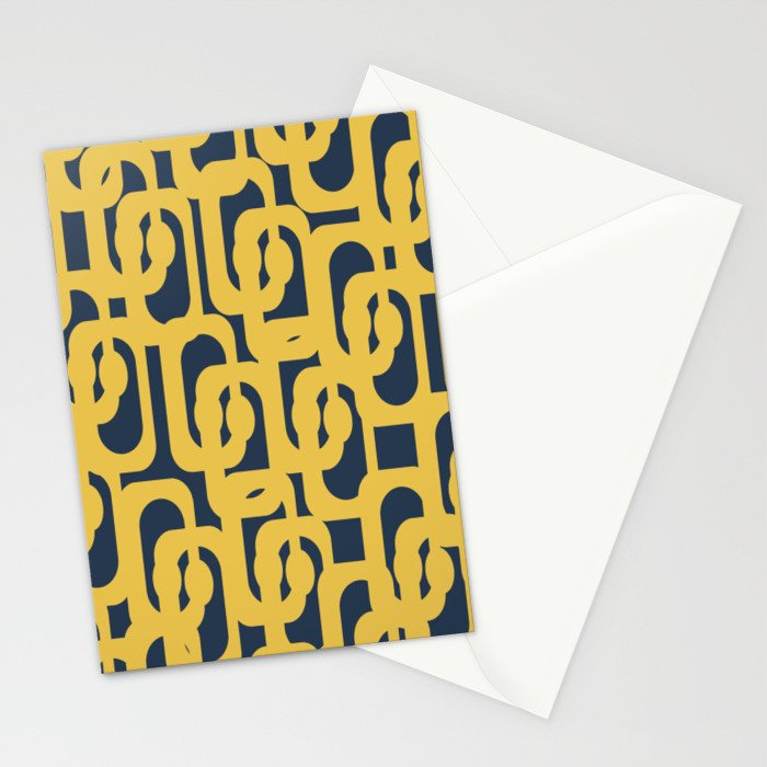 Mustard Yellow and Navy Blue Mid-Century Modern Loop Pattern Stationery Card Gallery Image 2