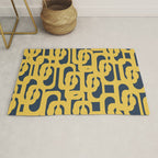 Mustard Yellow and Navy Blue Mid-Century Modern Loop Pattern Rug Gallery Image 1