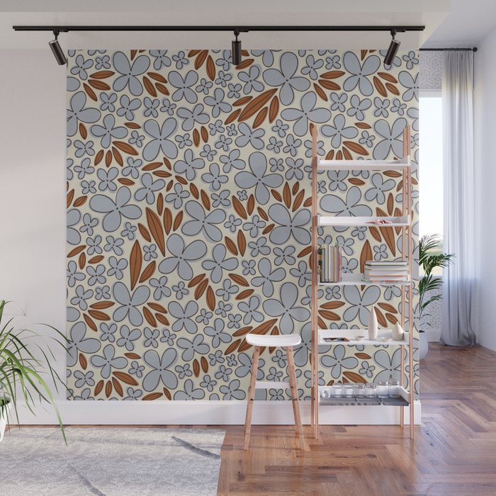 Four-leaf Flower Pattern / Grey & Brown Wall Mural Gallery Image 1