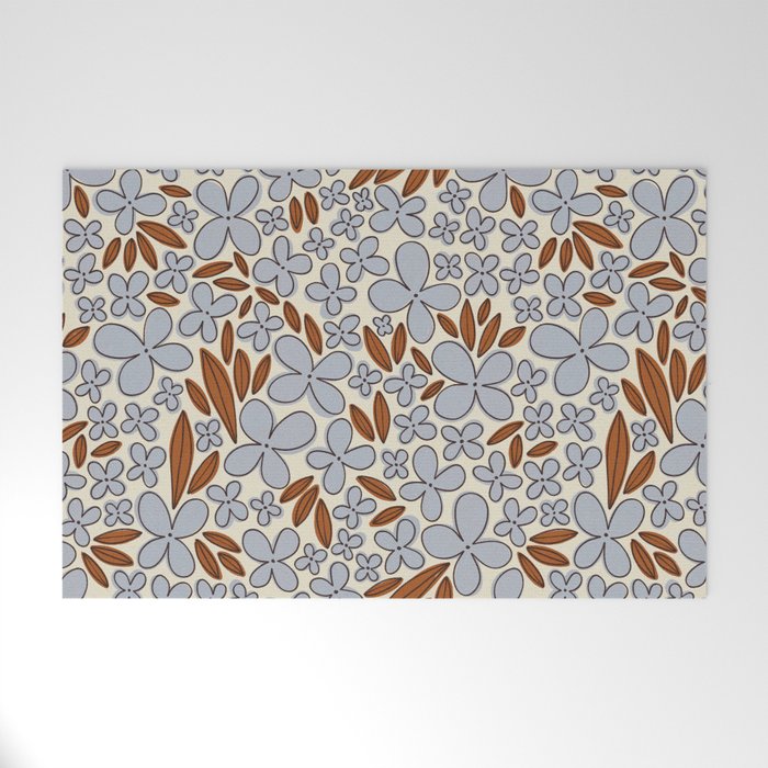 Four-leaf Flower Pattern / Grey & Brown Welcome Mat Gallery Image 1