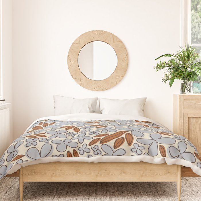 Four-leaf Flower Pattern / Grey & Brown Duvet Cover Gallery Image 3