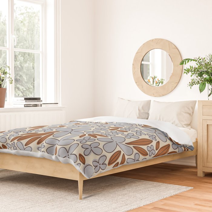 Four-leaf Flower Pattern / Grey & Brown Duvet Cover Gallery Image 2