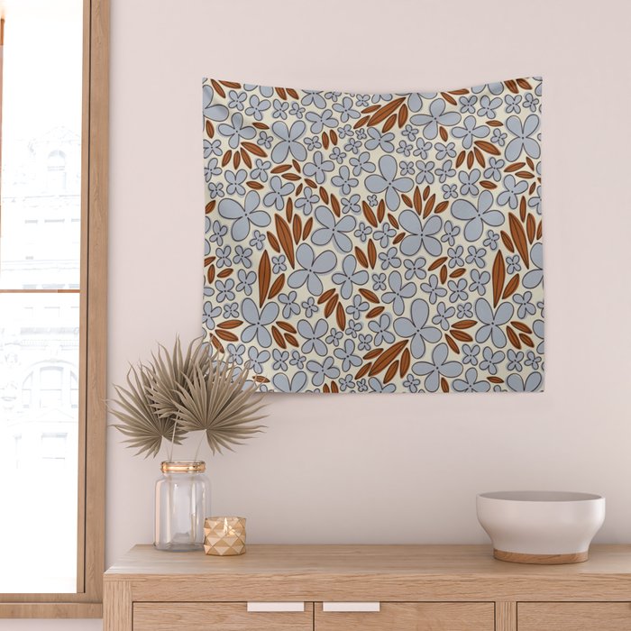 Four-leaf Flower Pattern / Grey & Brown Wall Tapestry Gallery Image 2