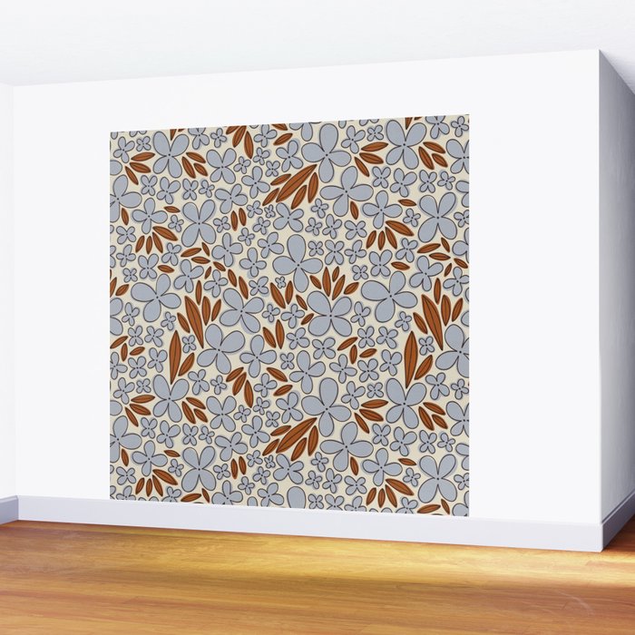 Four-leaf Flower Pattern / Grey & Brown Wall Mural Gallery Image 2